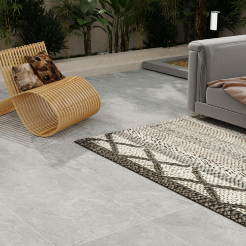 Quartzite Grigio grey stone-look porcelain floor tile detail