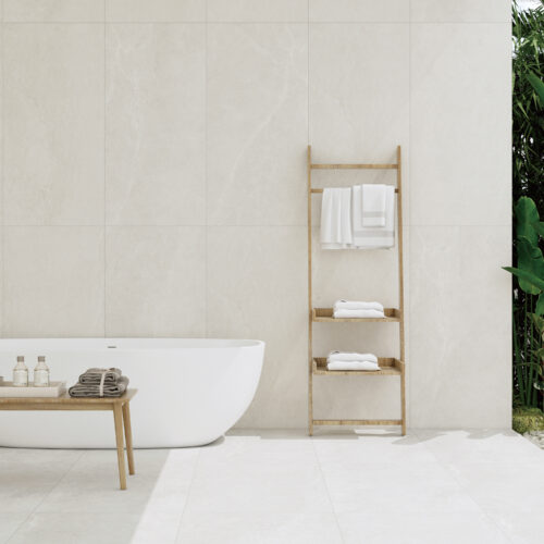Vogue Stone Natural porcelain tile showing soft grey stone surface — large format