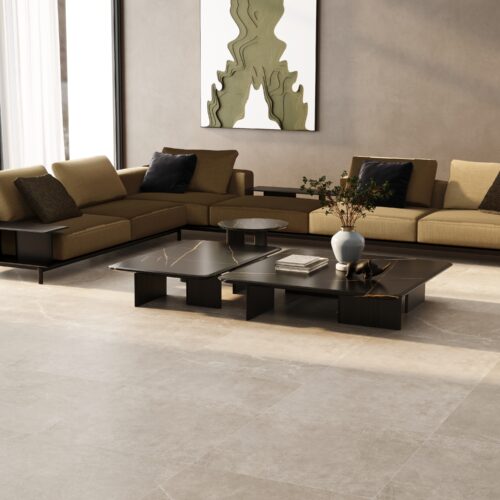 Vogue Stone Taupe porcelain tile showing warm taupe stone surface — large format