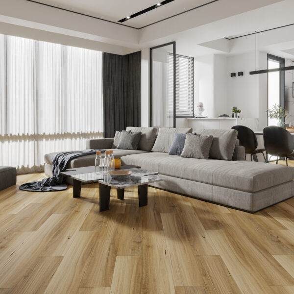 NSW Spotted Gum hybrid SPC flooring lifestyle room warm tan spotted gum floor