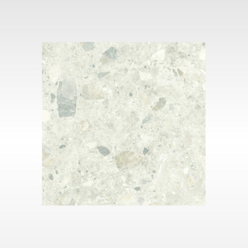 White terrazzo porcelain tile - Luxstone White 600x600mm matt crystalline aggregate chips
