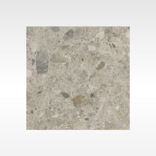 Taupe terrazzo porcelain tile - Luxstone Natural 600x600mm matt grey beige amber aggregate