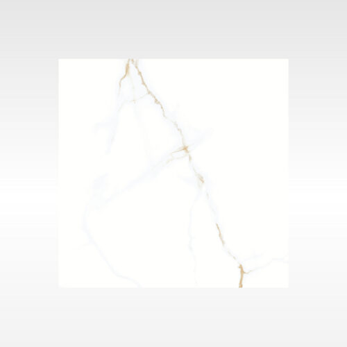 Statuario Gold marble-look tile showing Calacatta-style amber veining detail
