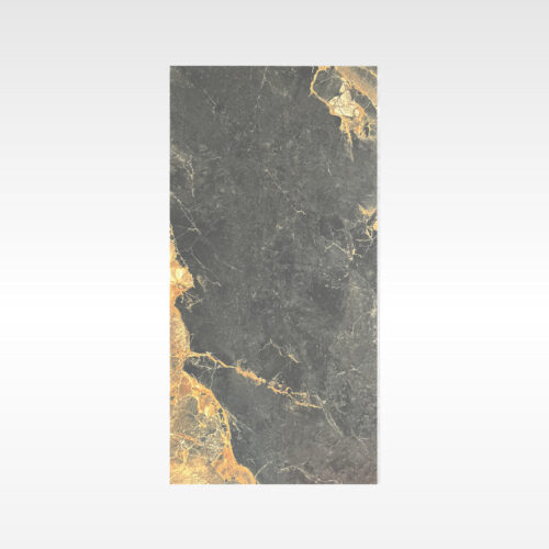 Black gold vein tile - Monash Black polished porcelain 600x1200mm midnight slate with amber gold veining