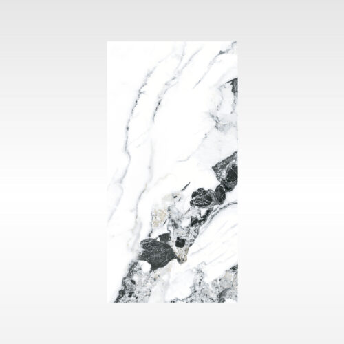 600x1200 white porcelain tile - Pandora polished fractured obsidian veining with silver quartz shimmer