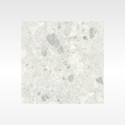 White terrazzo-look porcelain tile - Gelato Light satin matt aggregate chips 600x600mm