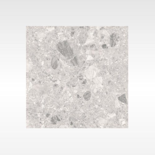 Grey terrazzo-look porcelain tile - Gelato Medium satin matt aggregate chips 600x600mm