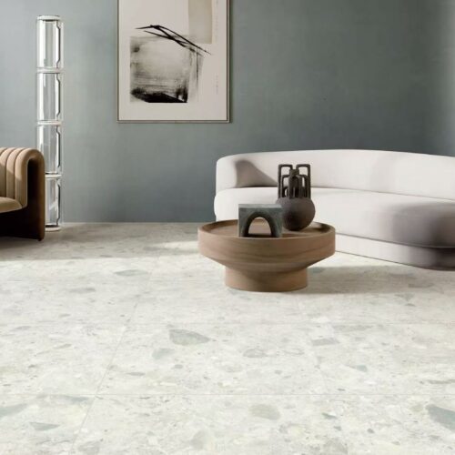 Luxstone White terrazzo-look porcelain floor tile white tones