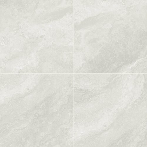 Vista Silver tile room scene showing organic grey cloud pattern installation