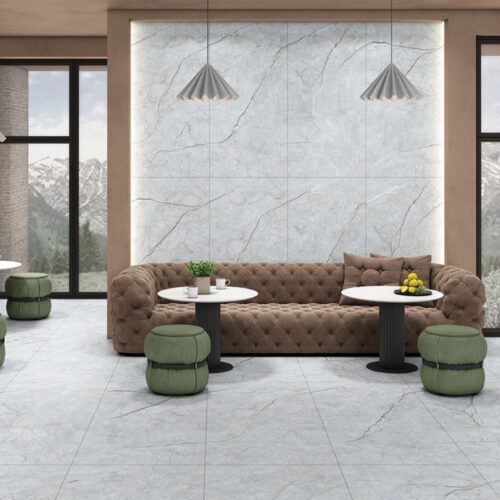 Aspen Grigio Endless matt porcelain tile 600x1200mm – cool silver-grey quartzite look with gold hairline veining, Belantti2