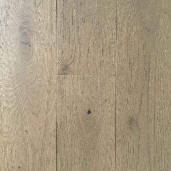 Oak Blanc weathered driftwood greige European engineered timber flooring with character knots and aged grey wash over warm oak undertones