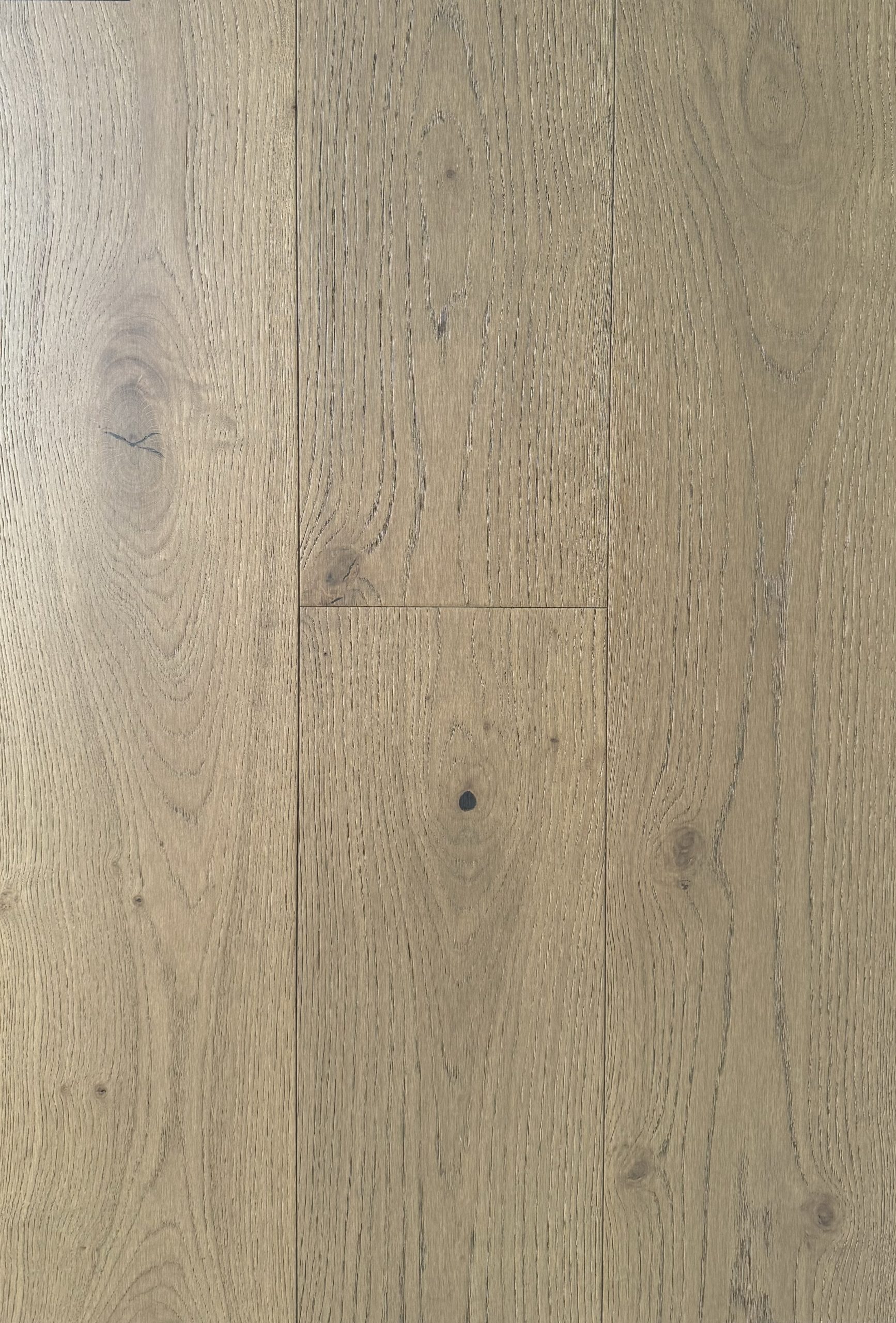 Oak Blanc weathered driftwood greige European engineered timber flooring with character knots and aged grey wash over warm oak undertones