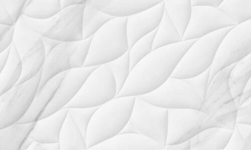 LEST1224GL-7 Leaf Statuario White close-up overlapping sculpted leaf relief in white marble look