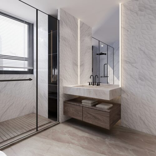 LEST1224GL-7 Leaf Statuario White 3D relief satin matt wall tile 300x600 in luxury bathroom