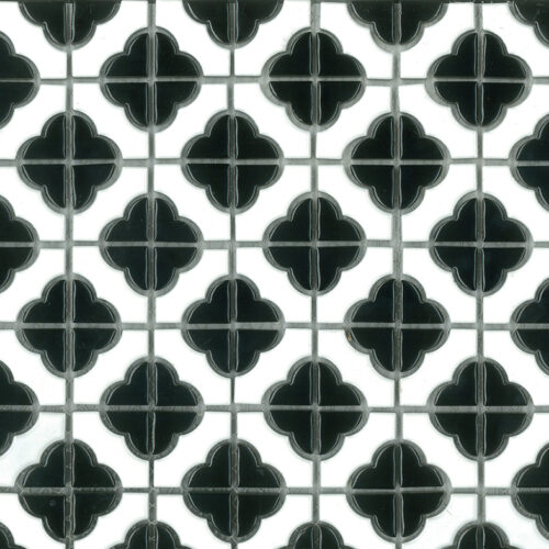 Flower mosaic POP009 black ceramic quatrefoil clover pattern tile sheet bathroom wall