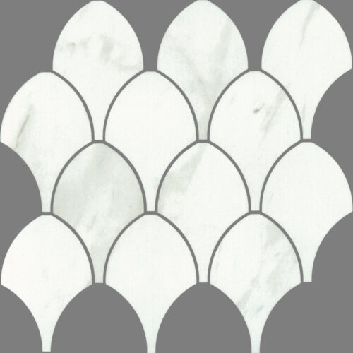 Carrara Polished white marble fishscale mosaic 84mm fan shape tiles belantti