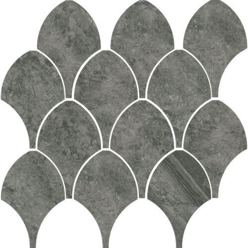Charcoal Polished natural stone fishscale mosaic 84mm fan shape tiles belantti