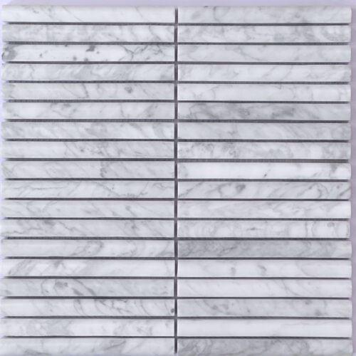 Carrara marble convex mosaic tile pattern white grey veining feature wall