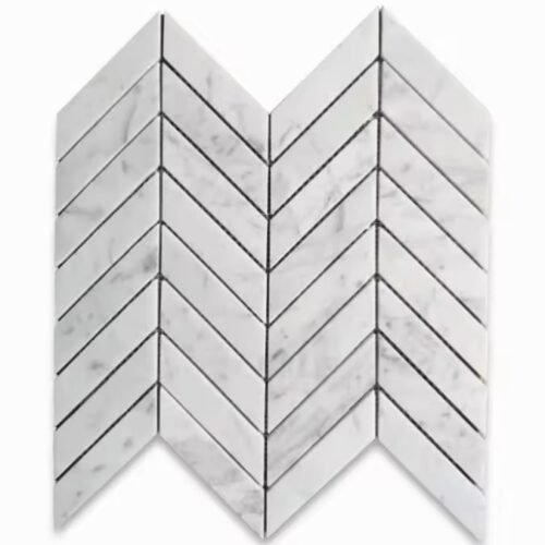 Carrara white marble fishbone mosaic tile satin matt herringbone pattern