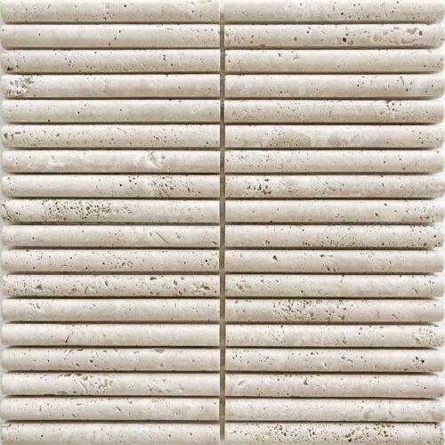 Ivory travertine convex mosaic tile satin matt 3D sculptural feature wall