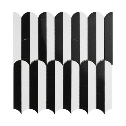 White black marble arch mosaic tile satin matt scallop pattern feature wall