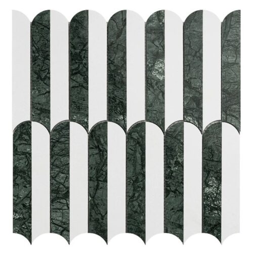 White green marble arch mosaic tile satin matt scallop feature wall
